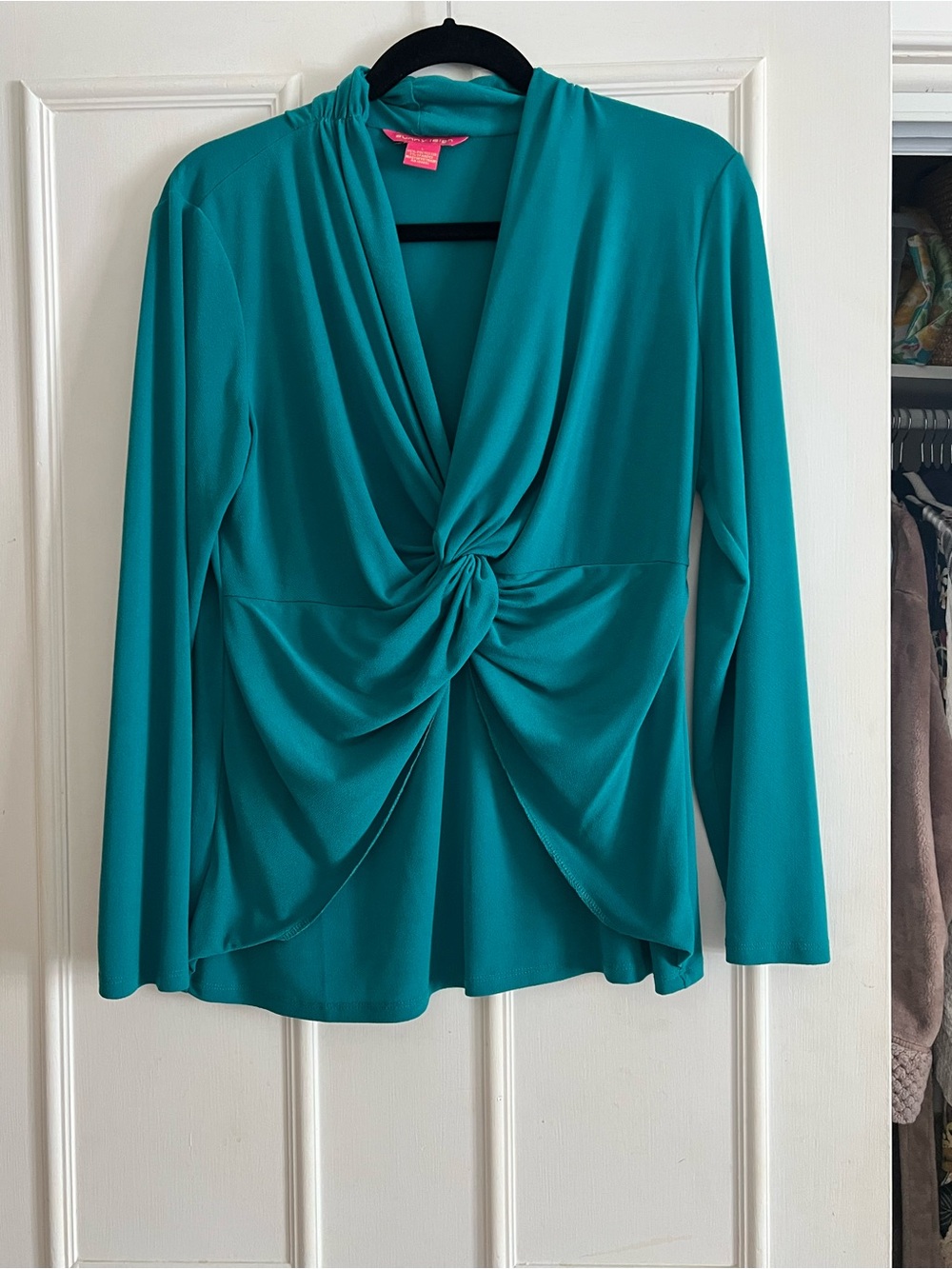 Sunny Leigh Teal Knot-Front Long Sleeve Top
